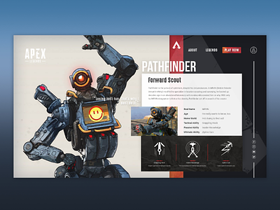 Pathfinder concept character page apex apex legends character page pathfinder website website design