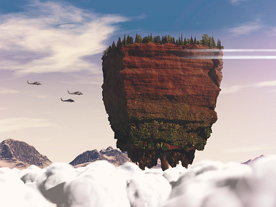 Floating Mountains 3d avatar c4d cinema4d helicopter landscape mountains render sky