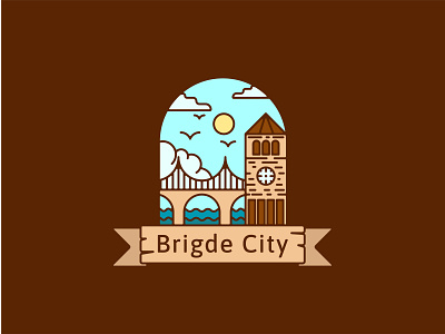 Brigde City Stained Glass Logo bridge city classic clock tower colorful logo modern stained glass town vintage