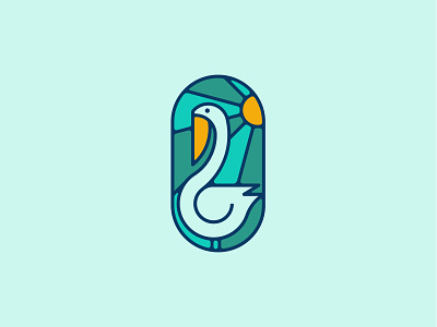 Pelican Stained Glass Logo beach bird branding coastal design logo minimalist modern pelican sea stained glass