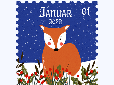 January 2022 Stamp Illustration design fox graphic design illustration january stamp vintage winter winter wonderland