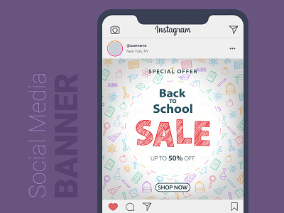 Sale banner ad advertising back to school banner illustration instagram marketing sale school social media vector