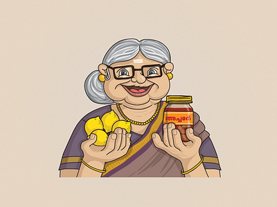 Character design character character design illustration india indian indian lady lady lemons old lady vector