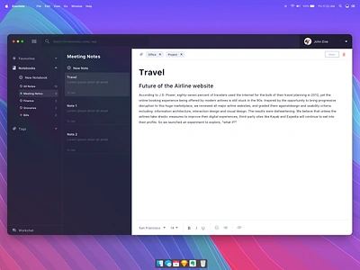 Evernote Redesign (Dark Theme) colours dashboard design evernote gradients navigation notepad notes redesign ui webapp