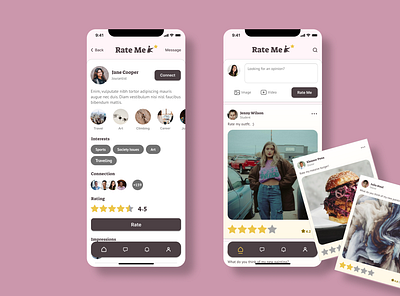 Rate Me- Social Media Mobile Application app design illustration typography ui ux
