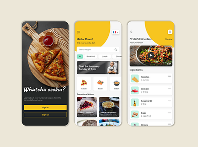 Food Recipe Application app design illustration typography ui ux