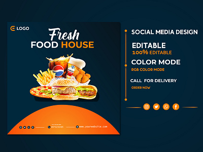 Fresh Food House Promotional Social Media Post Design branding design food graphic design illustration social media social media banner social post vector