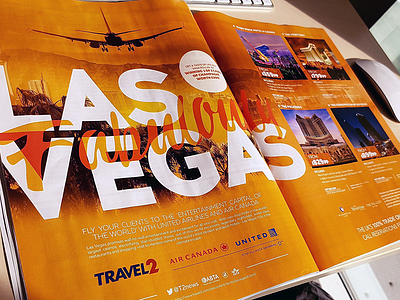 Fabulously Las Vegas advert double page spread graphic design illustrator las vegas orange overlay photoshop plane product text bleed