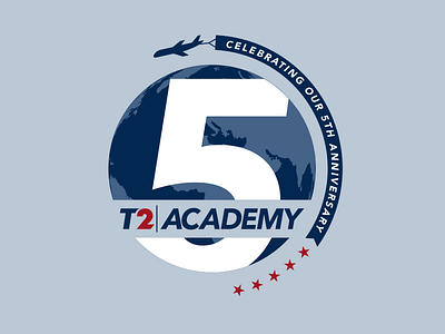 Travel 2 - T2 Academy Anniversary 5 anniversary blue brand branding graphic learning logo logo design travel vector world