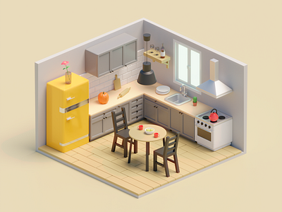 Isometric Kitchen Diorama 3d 3dart blender diorama illustration isometric isometricart kitchen