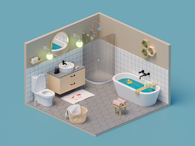 Isometric Bathroom Diorama 3d 3dart bathroom blender design diorama illustration isometricart