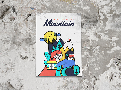 Let's go to the mountain. illustration love mountain skiing snow snowboard tree