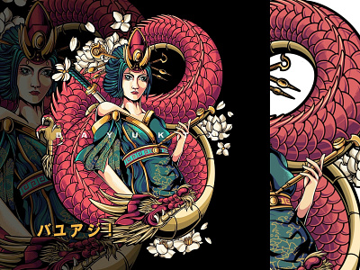 Geisha red dragon anime apparel design art cool art culture artwork costume design dark art design digital drawing digital illustration dragon geisha girl graphic design illustration japanese merchandise mythology nft red dragon