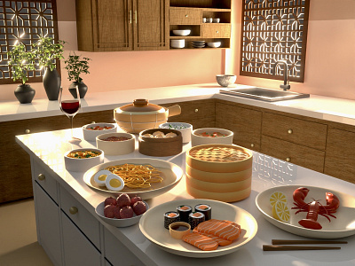Chinese Kitchen 3d art 3d artwork 3d design 3d food 3d icon 3d illustration 3d kitchen branding design illustration logo