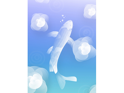 Koi Carper Illustration bubbles fish gradient illustration print rain water waterlely