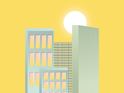 Buildings building cityscape green ilustration retro sun yellow