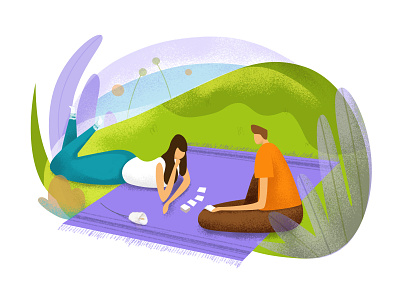 Sunday characters drawing friends illustration leisure malipix people picnic playing summer vacation