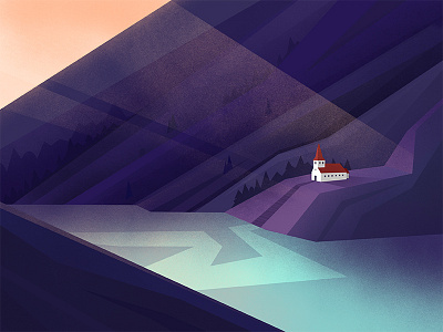 The Purple View 2d dawn forest house illustration landscape lonely malipix mountain nature purple view