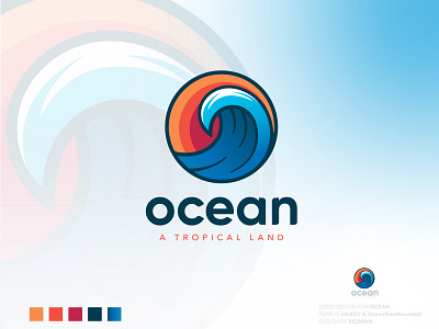 OCEAN LOGO 3d app branding circle colorful design graphic design icon illustration land logo logodesign minimalist ocean sea tropical ui vintage wave weather