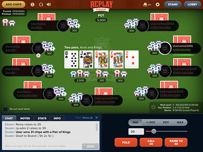 Replay Poker table design app bet design game poker ui