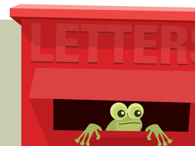 Frog in a letterbox cartoon character frog illustration post postbox typography vector