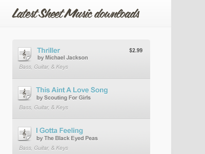 Sheet Music Downloads app interface list ui