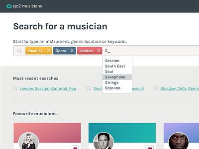 Search for a musician clean form input interface music search tag tags ui white