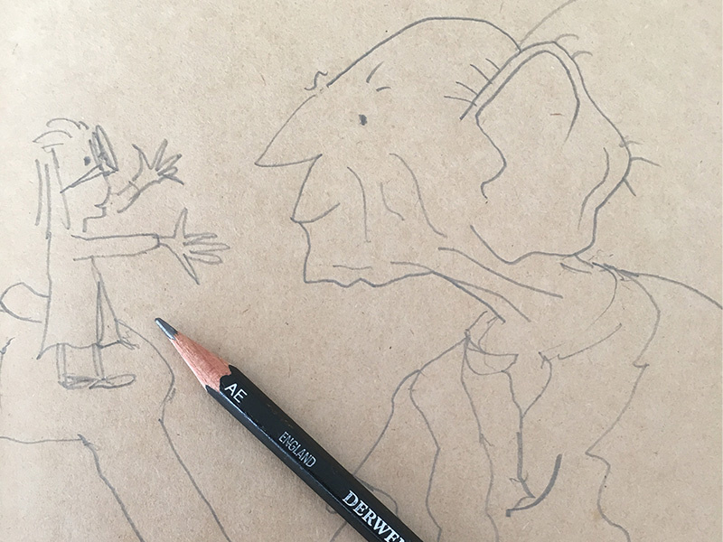 Just testing to see if I can still sketch like Quentin Blake. giant friendly big pencil sketch blake quentin bfg