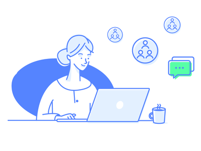 Female character illustration on MacBook