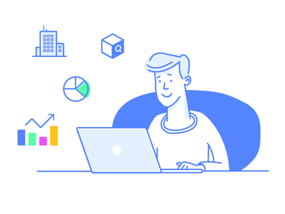 Male character illustration on MacBook