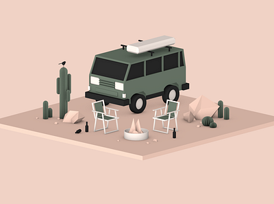 Desert Camp Scene cinema 4d graphic illustration isometric