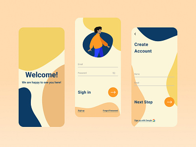 Welcome and Sigh in screens for mobile app app design login screen mobile sign up screen ui uxui welcome screen