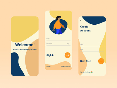 Welcome and Sigh in screens for mobile app by Yuliya Siameiko on Dribbble