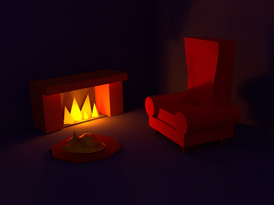 Livingroom armchair fireplace livingroom lowpoly