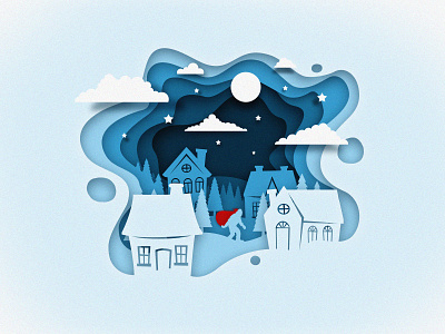 Winter Surprise cutout design illustration moon night paper stars winter yeti