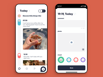 The Little Moments - Journal app, Daily view add daily diary happiness journal memory mobile moment monthly mood picture post timeline track ui