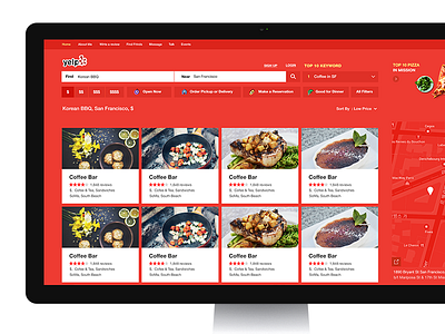 Yelp card card ui design food map red restaurant search ui user interface web yelp