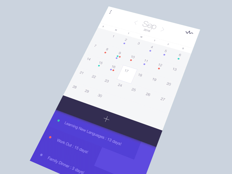 Monthly Todo List transition animation calendar color design graph mobile schedule todo list transition ui user interface