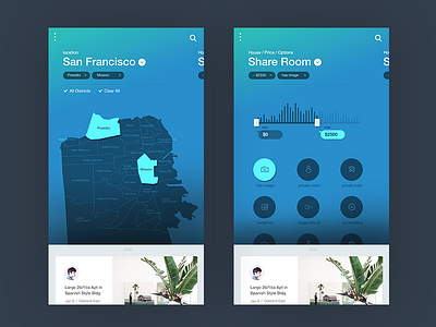 Houses for rent app app filter graph house map mobile rent san francisco map setting ui user interface