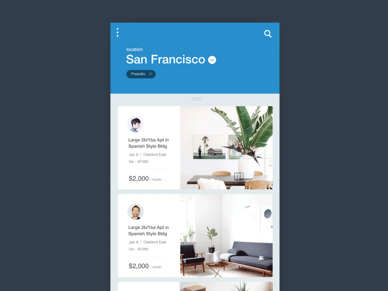 Houses for rent app Animation animation app filter house map mobile motion rent setting transition ui user interface