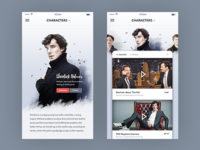 TV Show Characters page : Mobile character clip design mobile movie show tv ui ux white