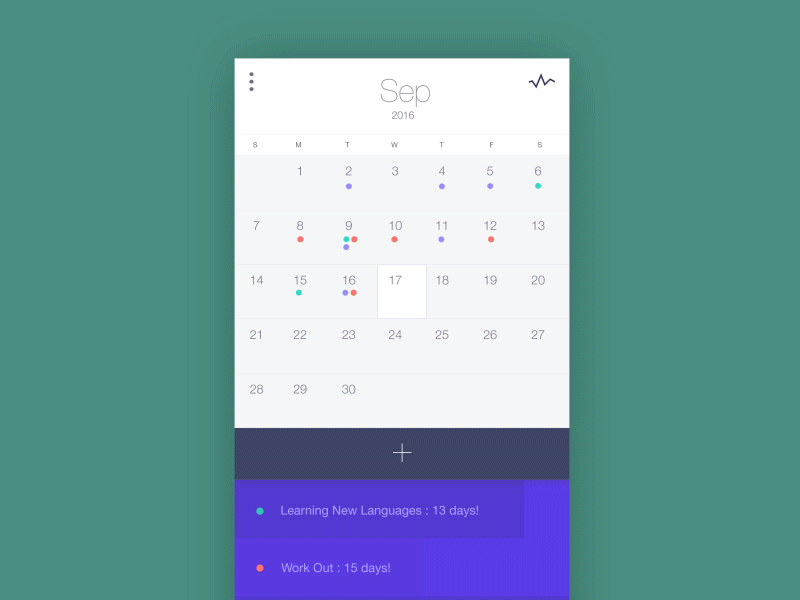 Monthly Todo list mobile app : animation add animation app calendar gif list mobile monthly task todo transition ui