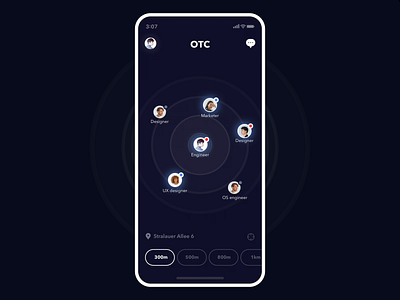 OTC, Open To Chat, animation animation app discover distance map mobile networking profile
