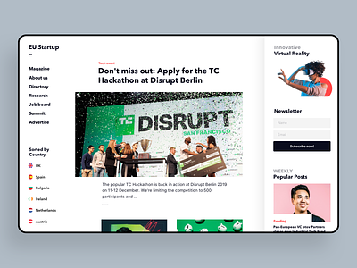 Case Study - TechNews, Desktop, EU Startup article desktop layout news startup startups technews ui user interface web