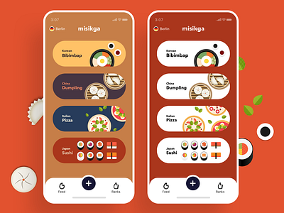 Misikga, Mobile, Ranks bibimbap color dumpling food food app food illustration foodie illustration list menu misikga mobile pizza simple sushi