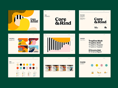 Core & Rind - Brand Guidelines black brand guideline branding color design illustraion illustration logo package design packaging pattern shapes yellow
