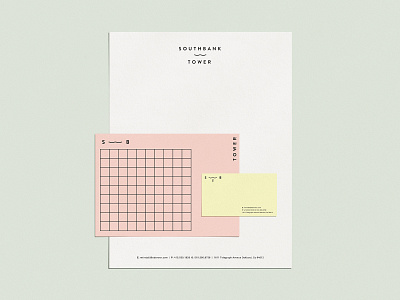 Southbank Tower - Stationery branding business card color design icon identity letterhead logo mark pink stationery yellow