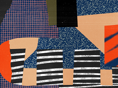 Bits and Pieces black blue collage green orange pattern texture white