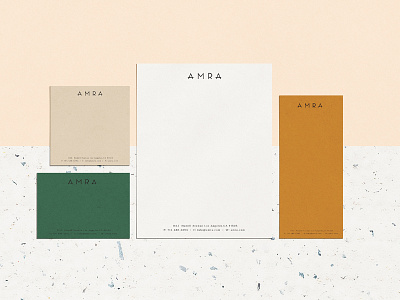 Amra Collateral branding design green logo orange print texture typography white yellow