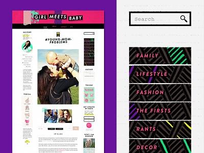 Girl Meets Baby Site Launch blog hand drawn navigation neon patterns search texture tribal web